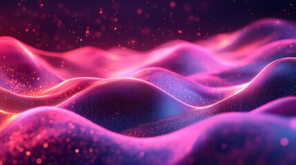 Poster - Abstract digital pattern neon pink wave effects and geometric shapes with glowing textures and vibrant gradients creating a modern background