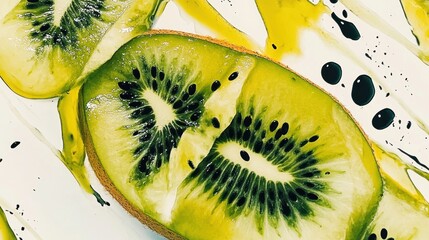 Poster - Abstract Kiwi Fruit Slices with Paint Splashes