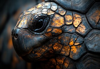 Poster - Close-Up of a Majestic Turtle Shell with Vibrant Patterns and Textures, Capturing the Beauty of Nature and Wildlife in Stunning Detail