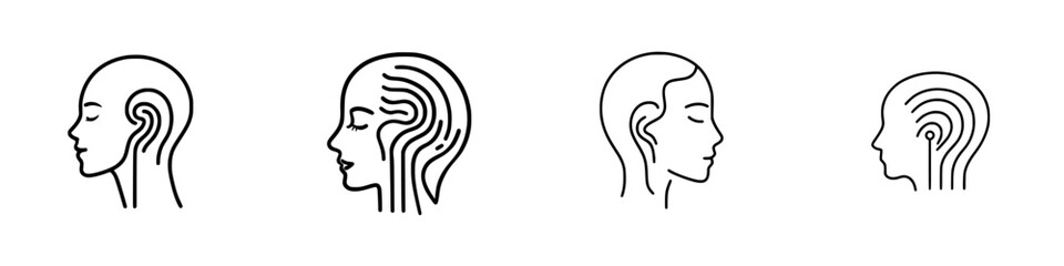 Poster - artistic representation of human profiles showcasing unique line designs and facial features