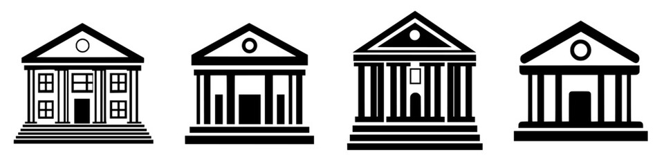 Poster - Illustrations of classical architecture representing different building designs featuring columns and pediments