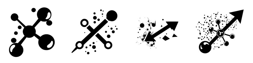 Poster - Black vector icons illustrating various abstract scientific concepts and design elements created on a white background