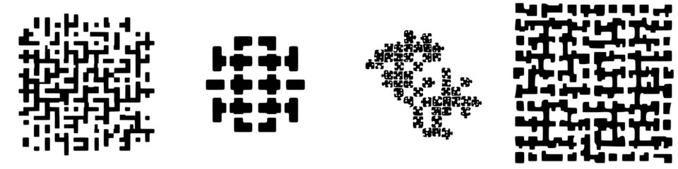 Poster - Various unique patterns resembling QR codes and abstract shapes on a clean white background