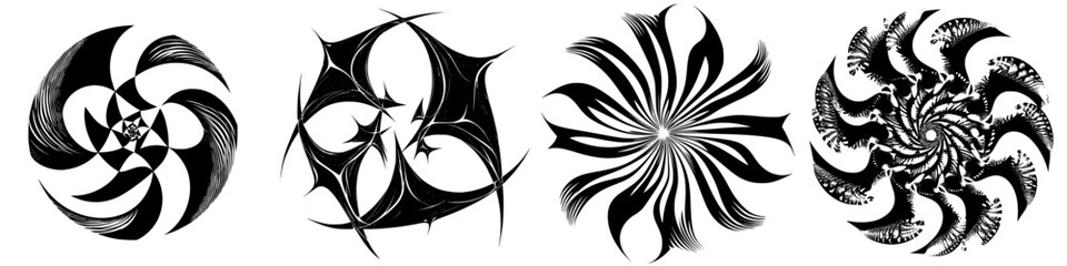 Poster - Abstract black and white spirals showcasing intricate patterns and dynamic designs for artistic inspiration