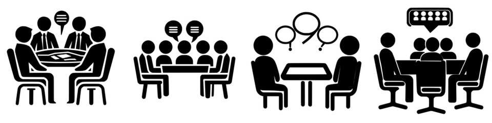 Poster - business meetings and discussions among teams in a collaborative workplace environment