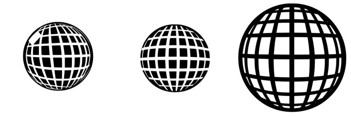 Poster - abstract representation of three globes in varying sizes with grid patterns on a plain background