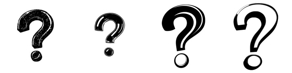 Poster - Mysterious black question marks on a white background show symbols of uncertainty and inquiry in modern design