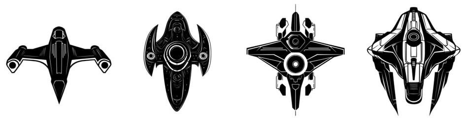 Poster - Futuristic spacecraft designs showcasing unique shapes and features from an imaginative concept artist during a creative session