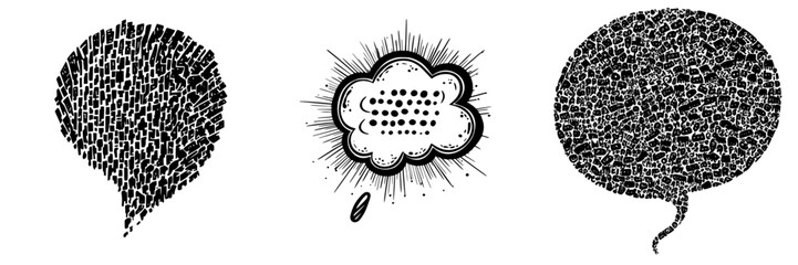 Poster - Unique speech bubble designs showcasing varying textures and styles in an artistic representation of communication