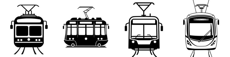 Poster - Different types of trams displayed in a creative arrangement showcasing urban transportation