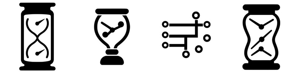 Poster - Symbols depicting the concept of time management using various hourglass designs and associated graphics