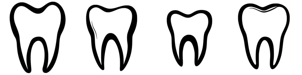 Poster - Various tooth illustrations showcasing different sizes and styles in a simple black and white design