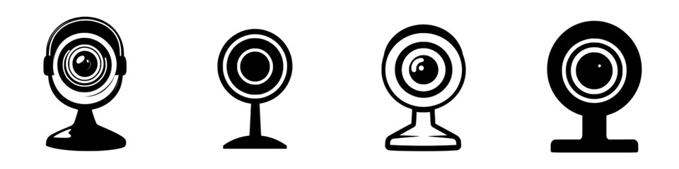 Poster - different types of webcams shown in a minimalist design with varying features and styles in black an
