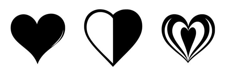 Poster - Different styles of hearts in black and white designs showcasing various shapes and patterns