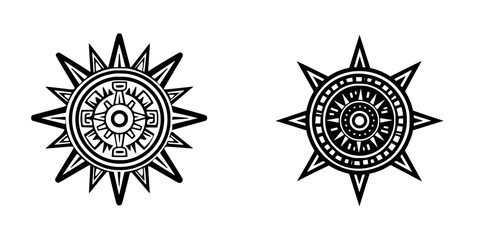 Poster - Intricate sun symbols with sharp rays and circular designs showcasing unique artistry and cultural significance
