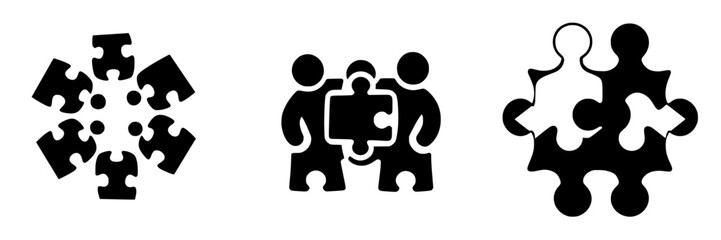 Poster - Diverse puzzle piece symbols representing collaboration and teamwork in problem-solving processes