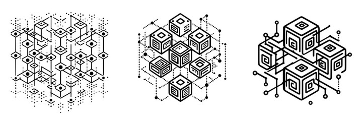 Poster - intricate black and white geometric patterns representing modern technology and connectivity