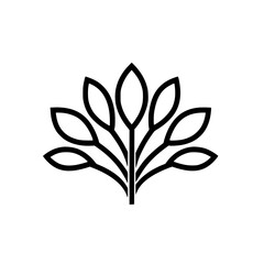 Poster - Elegant black line art illustration of a stylized tree with symmetric leaf patterns representing growth and nature