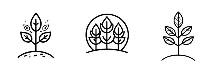 Poster - Unique illustrations of stylized trees and leaves showcasing nature with a minimalist design approach