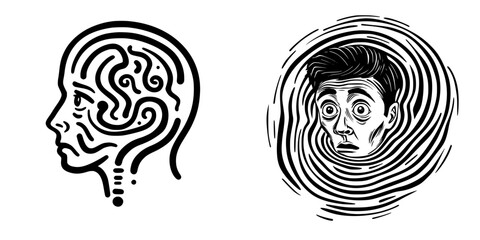 Poster - Intricate line art showcasing human profiles exploring thoughts and emotions in a surreal manner