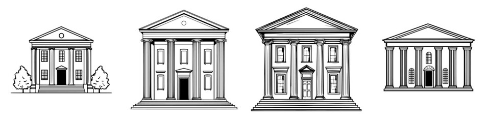 Poster - Architectural styles of historical buildings showcased in a minimalistic black and white design with detailed features