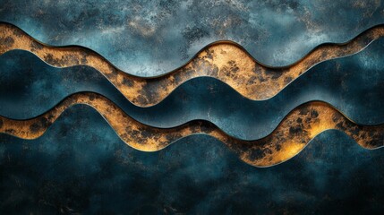 Fototapete - Abstract wallpaper design a blend of dark teal and bronze waves featuring a grainy texture and noise effect for a sophisticated look