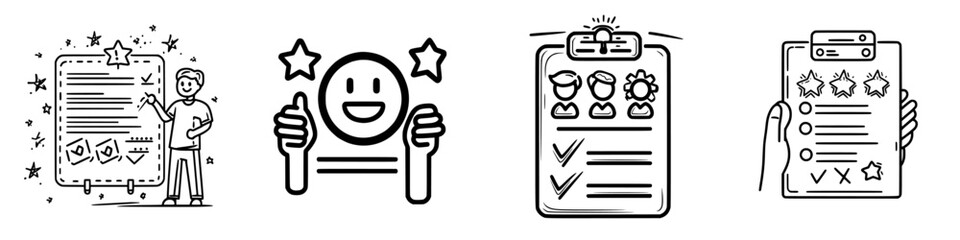 Poster - creative illustrations showcasing feedback, evaluation, and planning activities in a collaborative e
