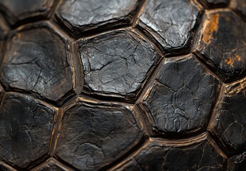 Poster - Close-up Texture of a Turtle Shell Showing Intricate Patterns and Unique Details in Natural Color Tones, Ideal for Nature and Wildlife Illustrations