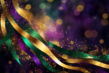 Aufkleber - Wavy ribbons in mardi gras colors with sparkling glitter create a festive holiday atmosphere