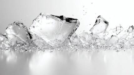 Poster - Elegant monochrome background with scattered glasslike fragments reflecting different shades of white and grey creating a delicate and broken glass effect