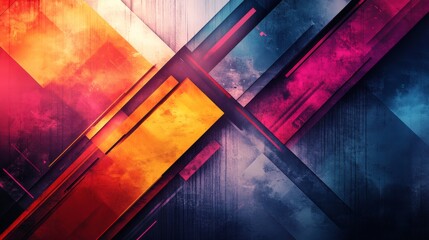 Poster - Explosion of colorful diagonal lines intersecting at various angles on a sleek geometric backdrop with bright gradients giving a futuristic feel