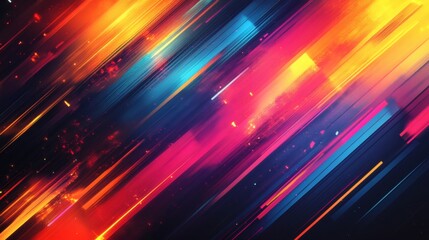 Poster - Explosion of colorful diagonal lines intersecting at various angles on a sleek geometric backdrop with bright gradients giving a futuristic feel