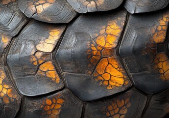 Poster - Detailed close-up of textured turtle shell displaying intricate patterns and natural colors, highlighting the beauty of wildlife and nature's craftsmanship.
