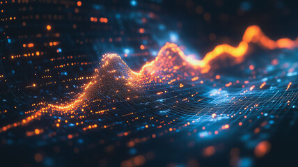 Poster - Digital Data Flow: An abstract digital data flow visualization with glowing lines and particles, representing the rapid movement and processing of information in the modern world.