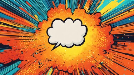 Poster - Bold popartstyle explosion a speech bubble at the center highlighted by sharp comic lines and bright color bursts capturing the energy of classic comic illustrations