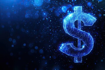 Poster - A blue-lit, futuristic dollar sign formed from shimmering particles