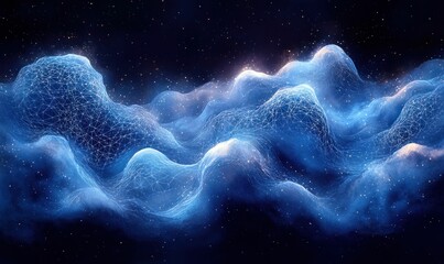 Celestial network glowing blue nebula hills