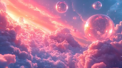 Poster - colorful background swirling clouds in shades of pink and purple accented by shimmering stars and gl