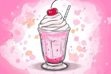 Wall Mural - Pretty Pink Smoothie with Cherry