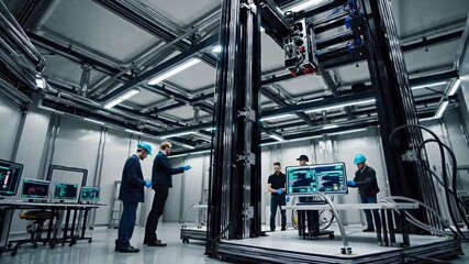 Leinwandbilder - Experts Collaborate in a High-Tech Lab with Futuristic Equipment and Holographic Displays