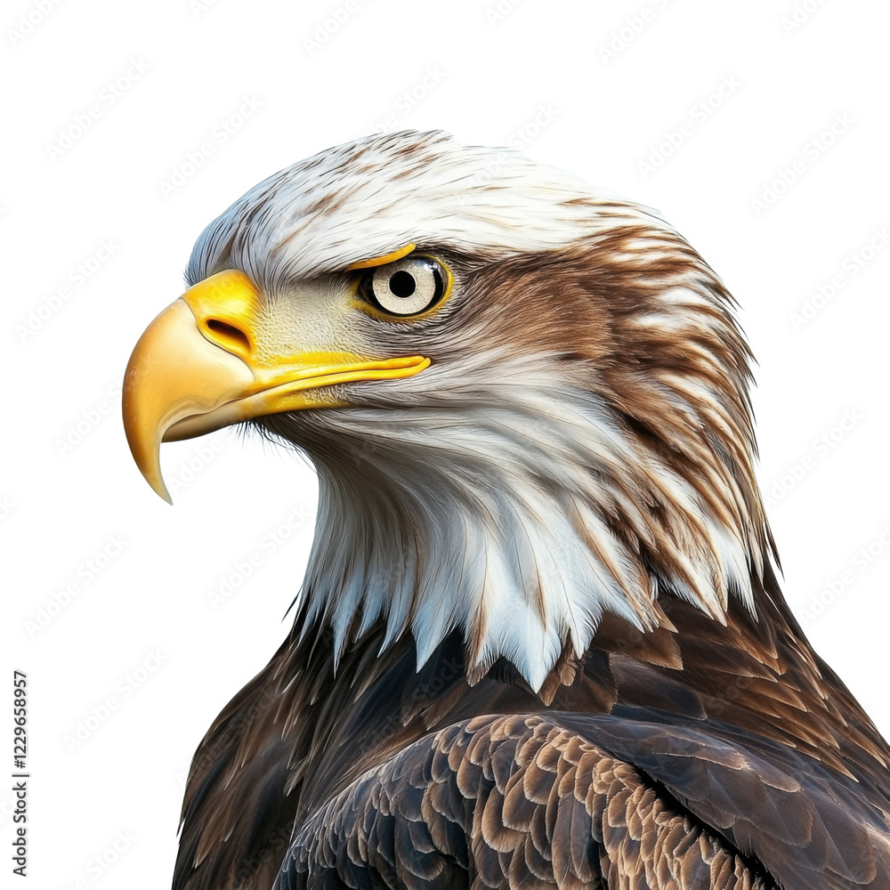 Majestic bald eagle portrait with intense gaze, detailed feathers, and ...