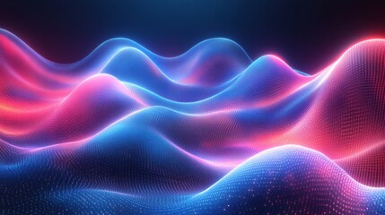 Fototapete - Digital blue pink neon lines with a geometric threedimensional design and abstract wave textures creating a vibrant and modern background