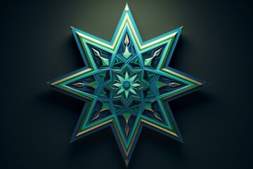 Aufkleber - Intricate eight pointed star showcasing islamic art, with a mesmerizing geometric pattern in shades of blue and gold, evoking a sense of harmony and beauty