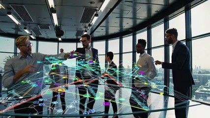 Fototapete - Innovative team collaboration in a futuristic workspace with holographic displays and VFX technology