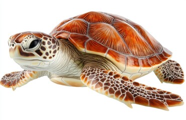 Poster - Realistic Detail of Brown and Cream Colored Turtle Swimming Gracefully Underwater in a Clear Marine Environment for Nature Enthusiasts and Wildlife Lovers