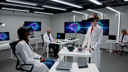 Fototapete - Exploring virtual reality in a futuristic lab setting with holograms and advanced technology