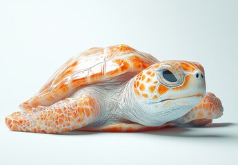 Poster - Realistic turtle illustration with vibrant colors showcasing intricate shell patterns and a serene expression on a minimal background