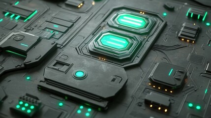 Poster - Dark Green Glowing Circuit Board Abstract Technology Background