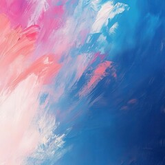 Poster - Vibrant abstract painting blending pink, blue, and white hues with dynamic brushstrokes, ideal for artistic backgrounds. Copy space