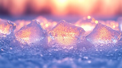 Wall Mural - glowing ice crystals on snow at sunset.